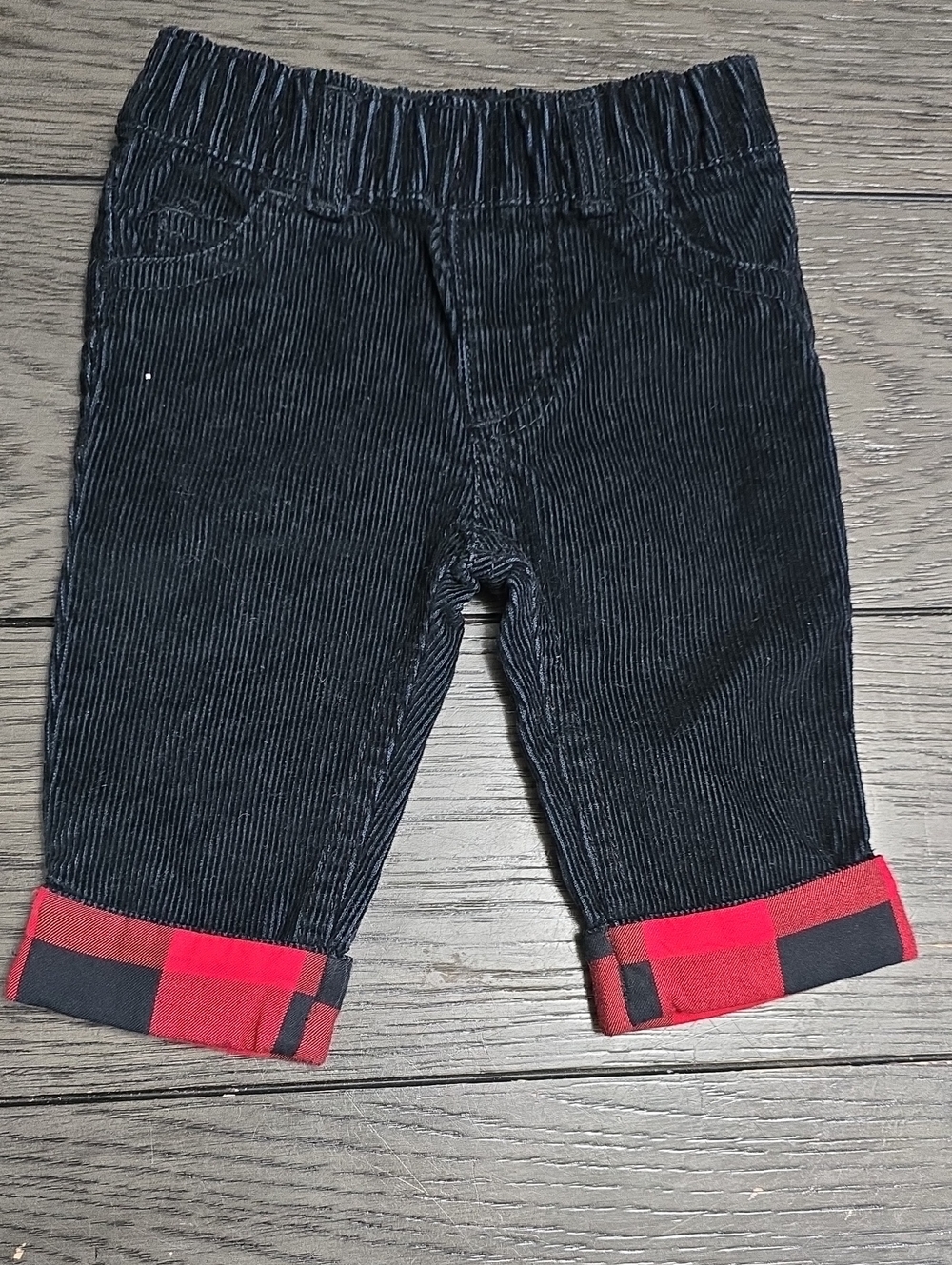Carter's Black Corduroy Pants with Red Plaid Cuffs